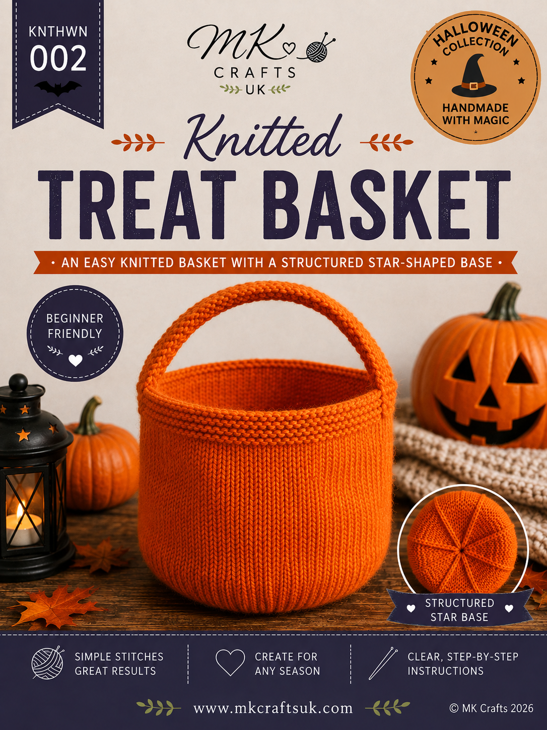 Halloween Treat Basket Knitting Pattern | MK Crafts UK