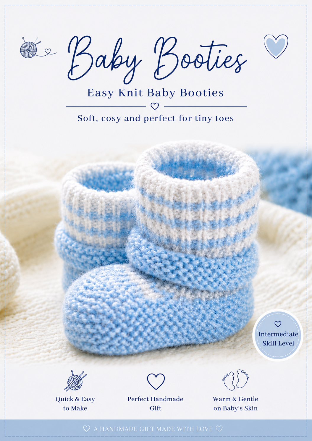 Blue and white baby bootees knitting pattern intermediate PDF