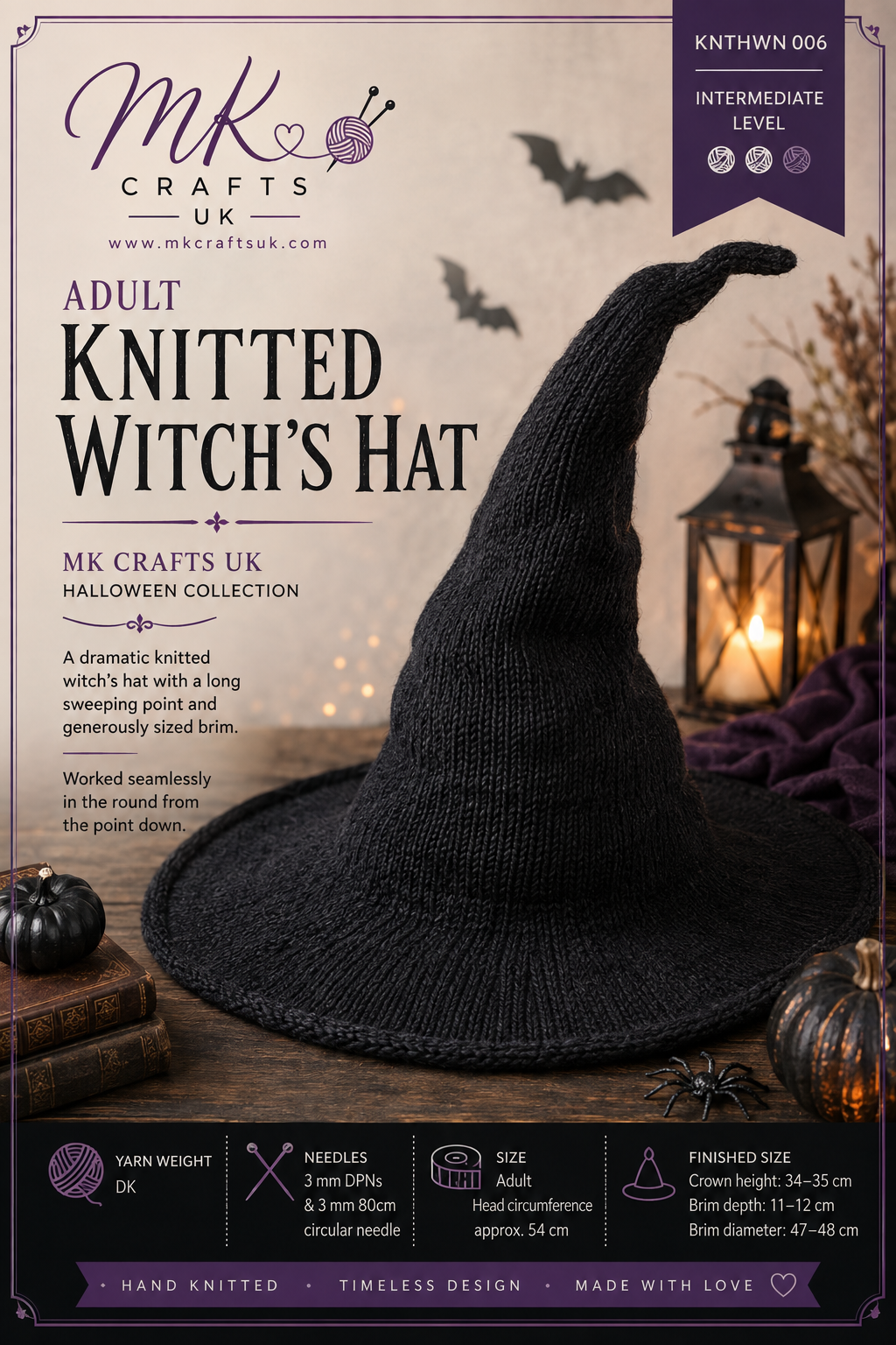 Adult Knitted Witch’s Hat Knitting Pattern