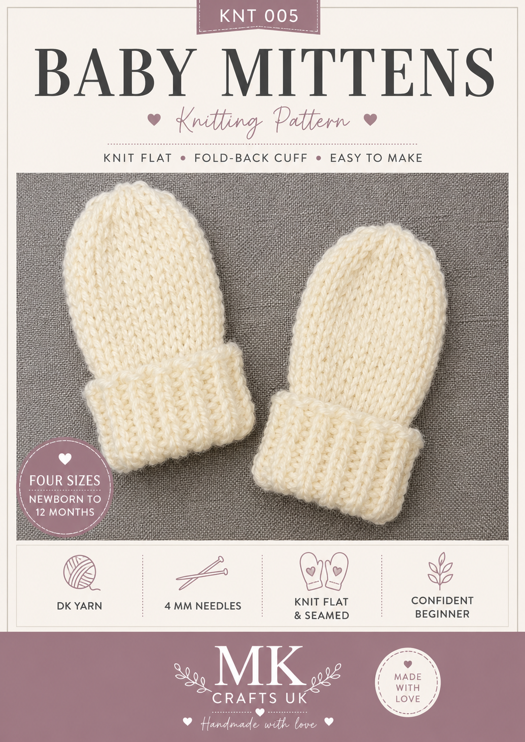 Knitted Baby Mittens – Knitting Pattern | 4 Sizes | Knit Flat