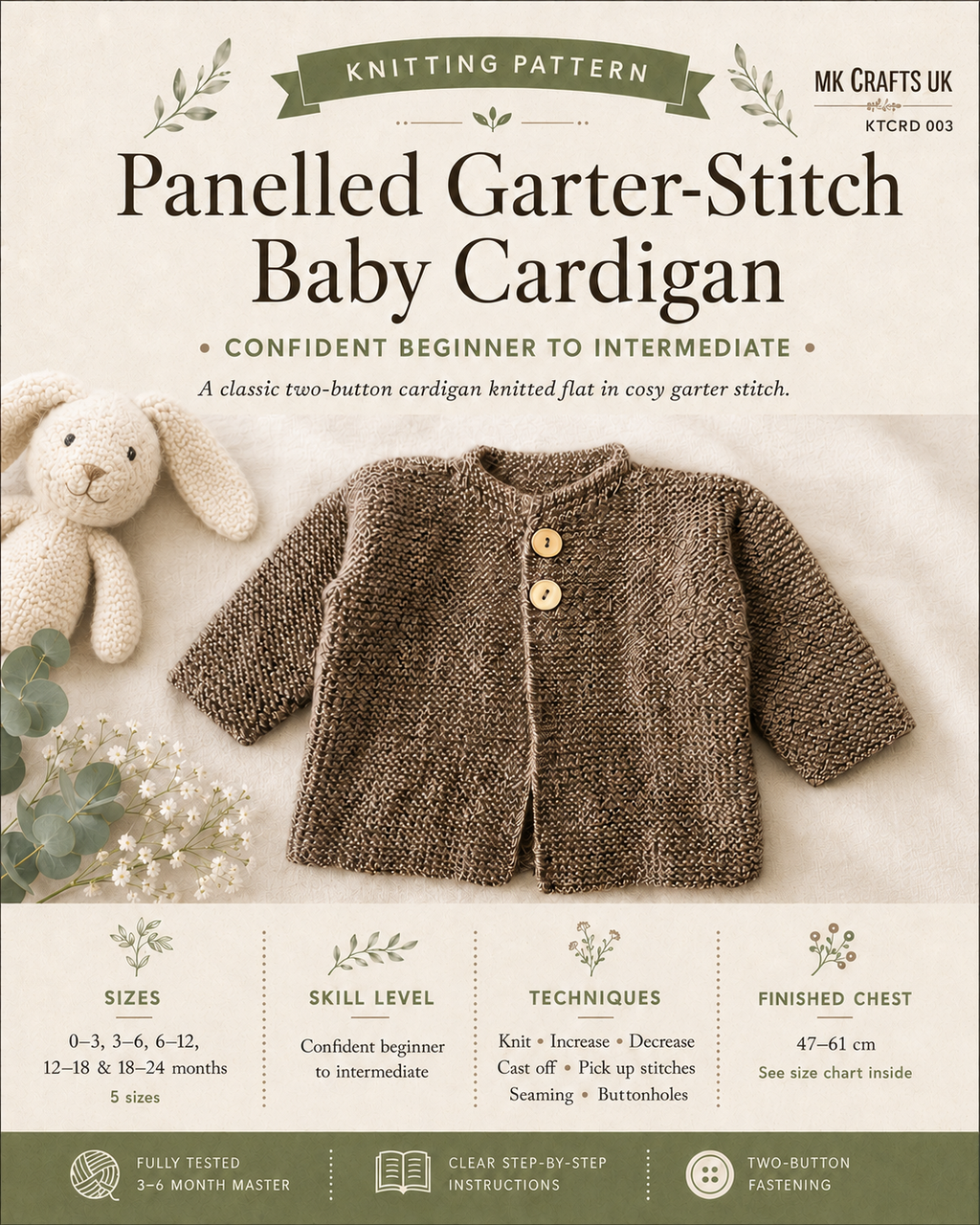 Simple baby cardigan knitting pattern | Easy Baby Sweater Pattern | Garter Stitch Baby Cardigan | Beginner Knitting Pattern