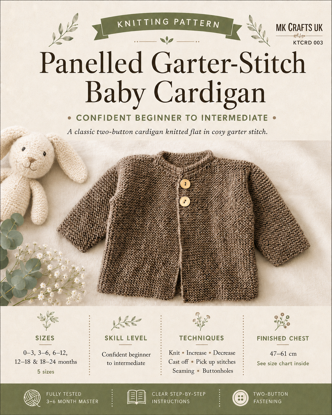 Simple baby cardigan knitting pattern | Easy Baby Sweater Pattern | Garter Stitch Baby Cardigan | Beginner Knitting Pattern