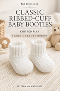 Baby Booties Knitting Pattern, Knit Flat Ribbed Baby Shoes, Newborn to 12 Months, DK Yarn, Straight Needles