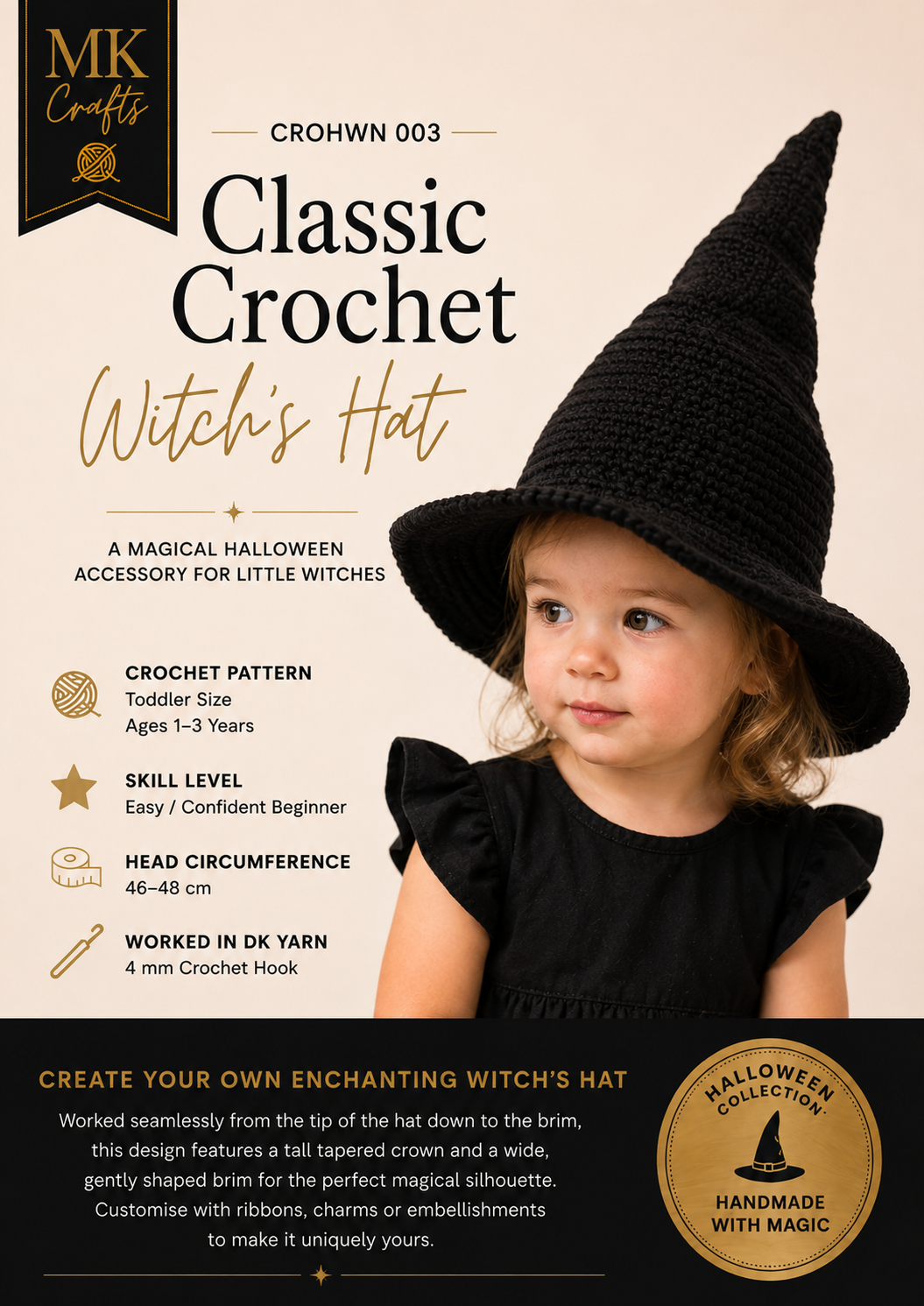 Classic Crochet Witch's Hat Pattern | Toddler Halloween Hat