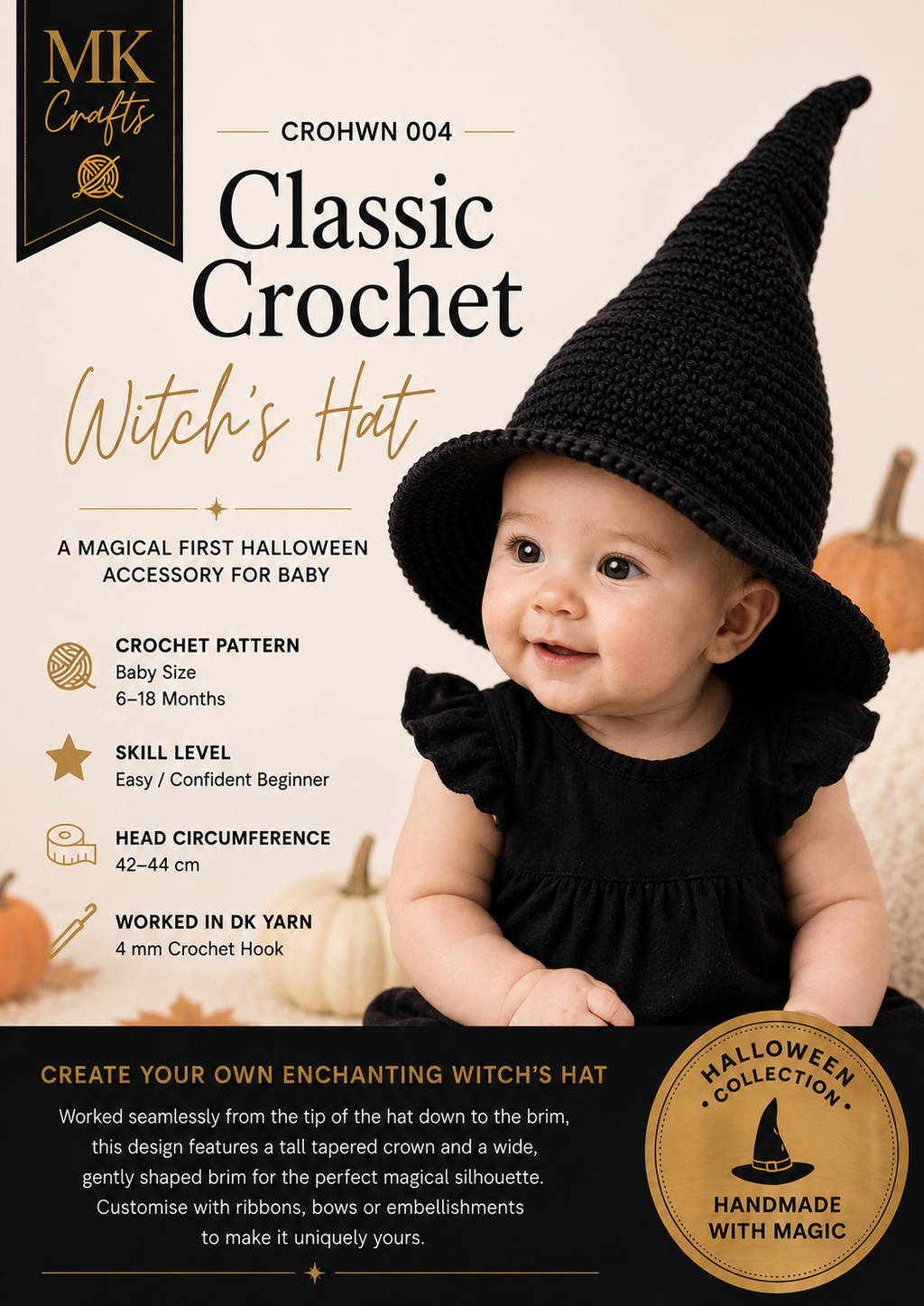 Classic Crochet Witch's Hat Pattern | Baby Halloween Hat