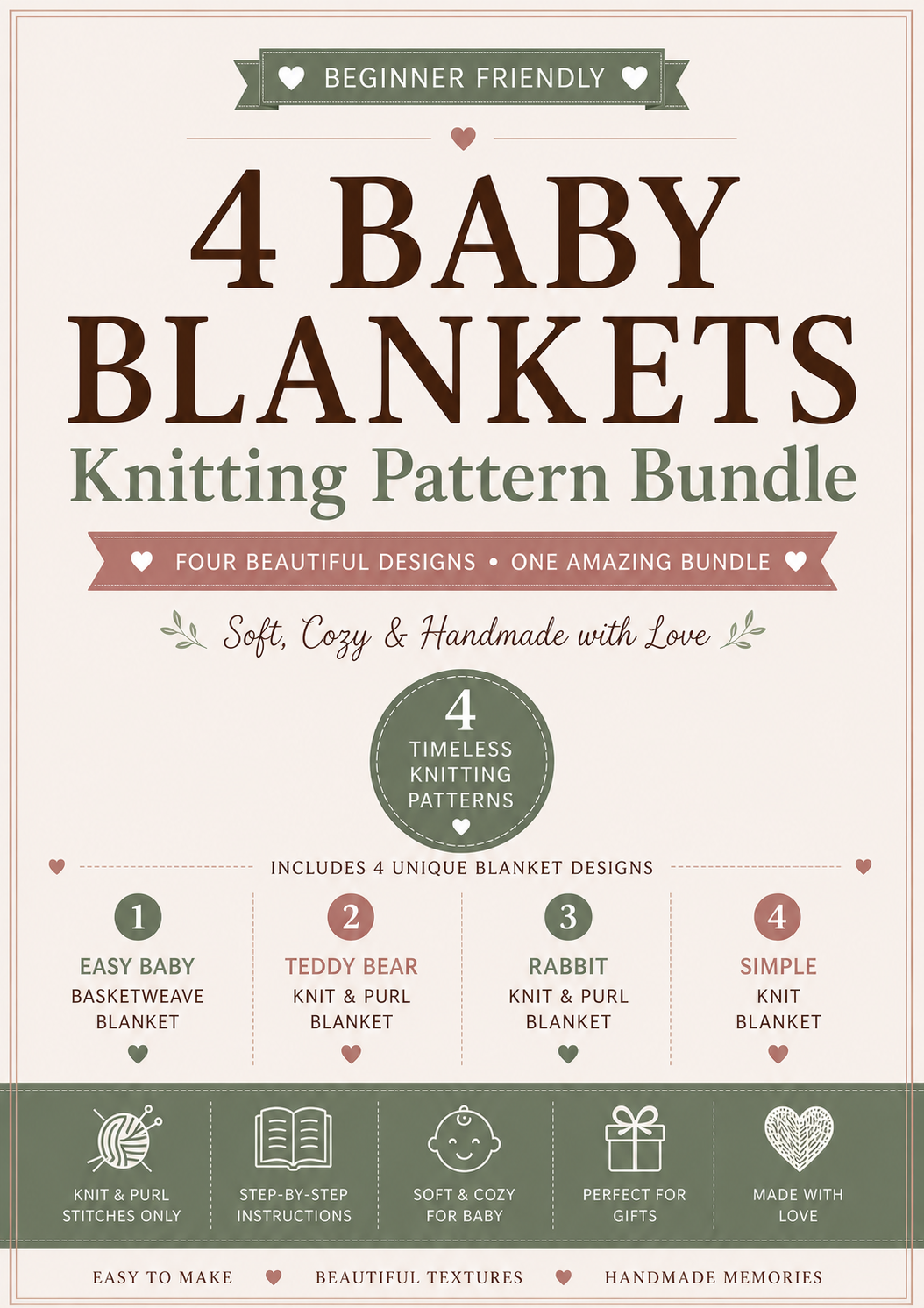 Blanket Collection Knitting Pattern Bundle | 4 Baby Blanket Patterns | Beginner | DK Yarn | Instant PDF Download