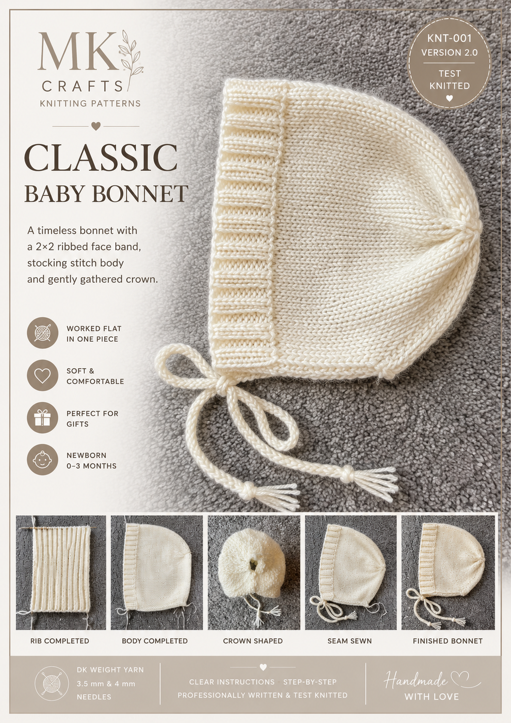 Knitted Baby Bonnet Pattern