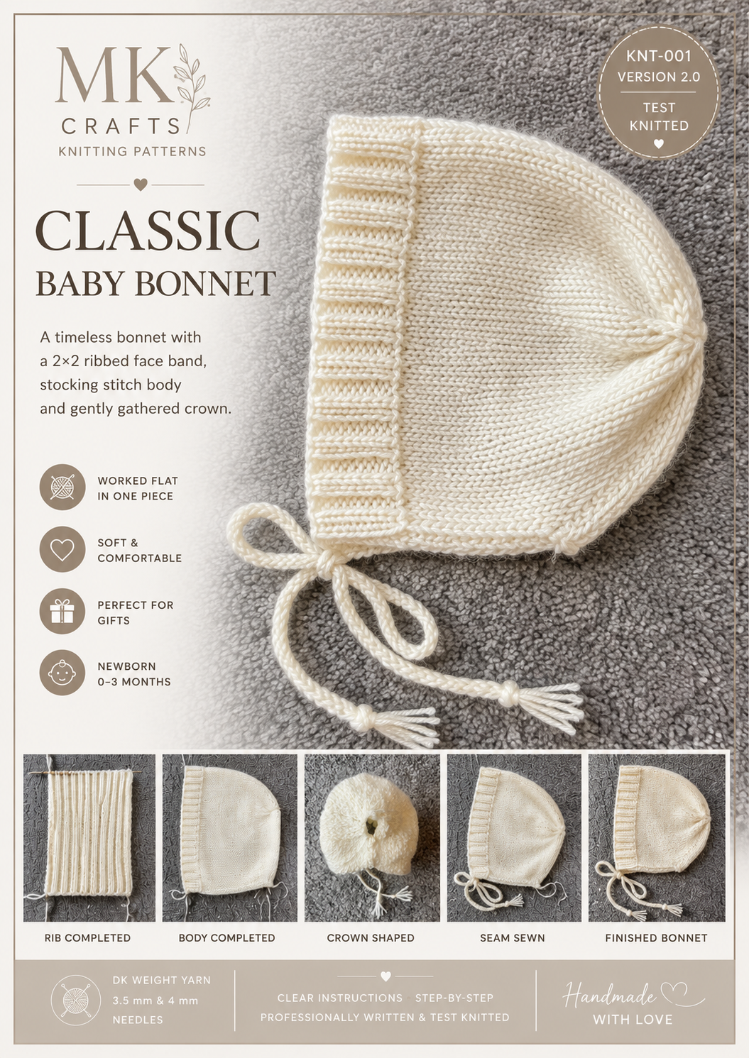 Knitted Baby Bonnet Pattern