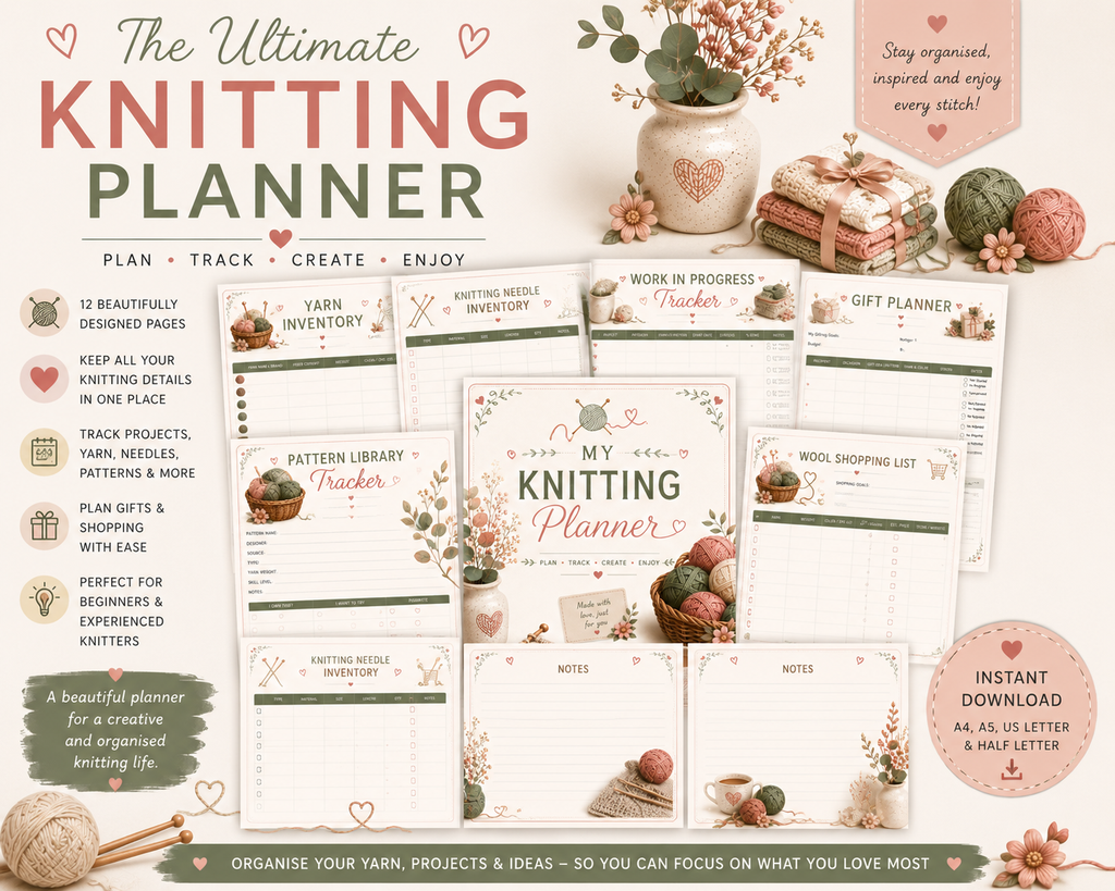 Ultimate Knitting Project Planner | Knitting Journal | Yarn Inventory | Pattern Tracker | Knitting Organizer | Printable PDF | Digital Down