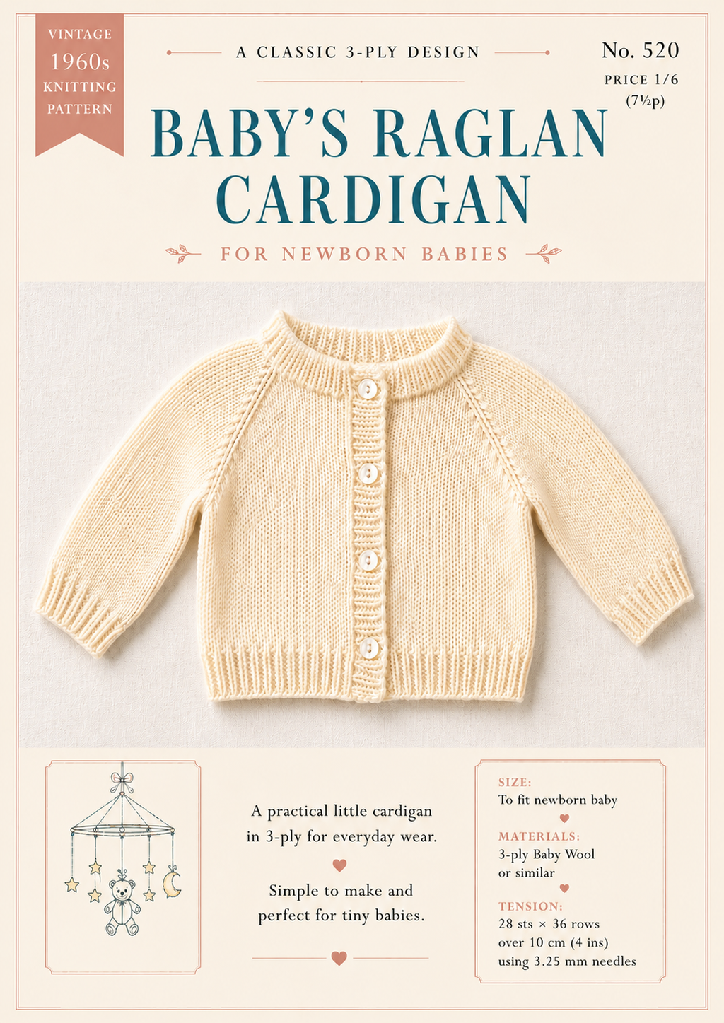 Vintage Baby Cardigan Knitting Pattern PDF Newborn Baby Cardigan • Heirloom Knit • Instant Download
