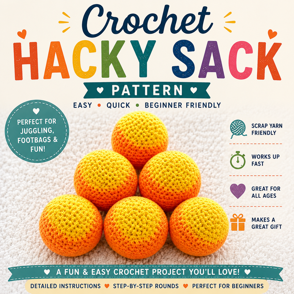 Crochet Hacky Sack Pattern PDF | Easy Beginner Crochet Footbag Tutorial | DIY Juggling Ball Pattern | Scrap Yarn Project | Instant Download