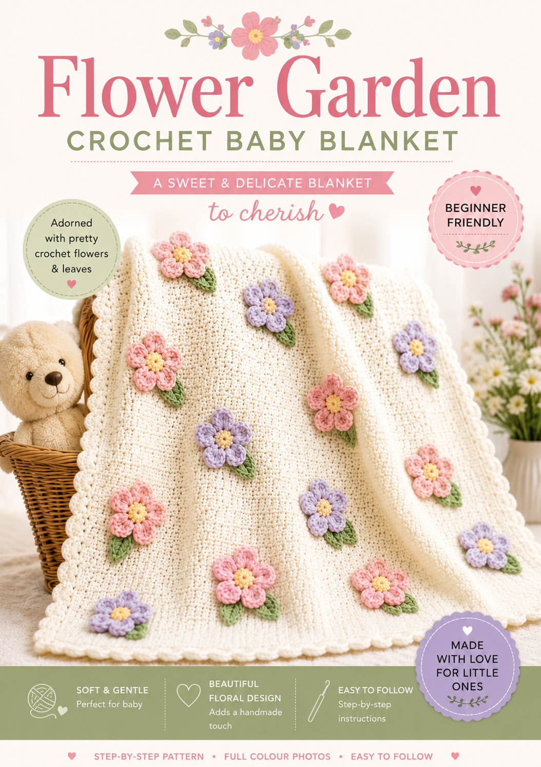 Flower Garden Crochet Baby Blanket Pattern PDF | Crochet Baby Blanket | Floral Baby Blanket Pattern | Beginner Crochet Pattern