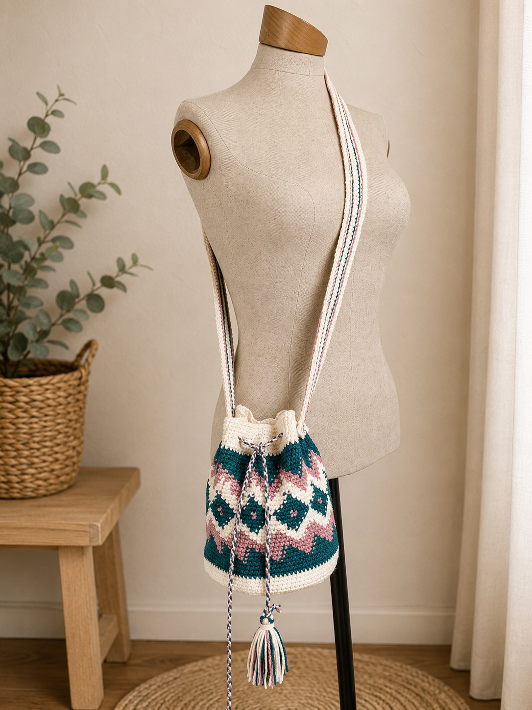 Crochet Mochila Bag Pattern PDF | Boho Crossbody Bag Crochet Pattern | Drawstring Bucket Bag Tutorial | Beginner Friendly Crochet Pattern