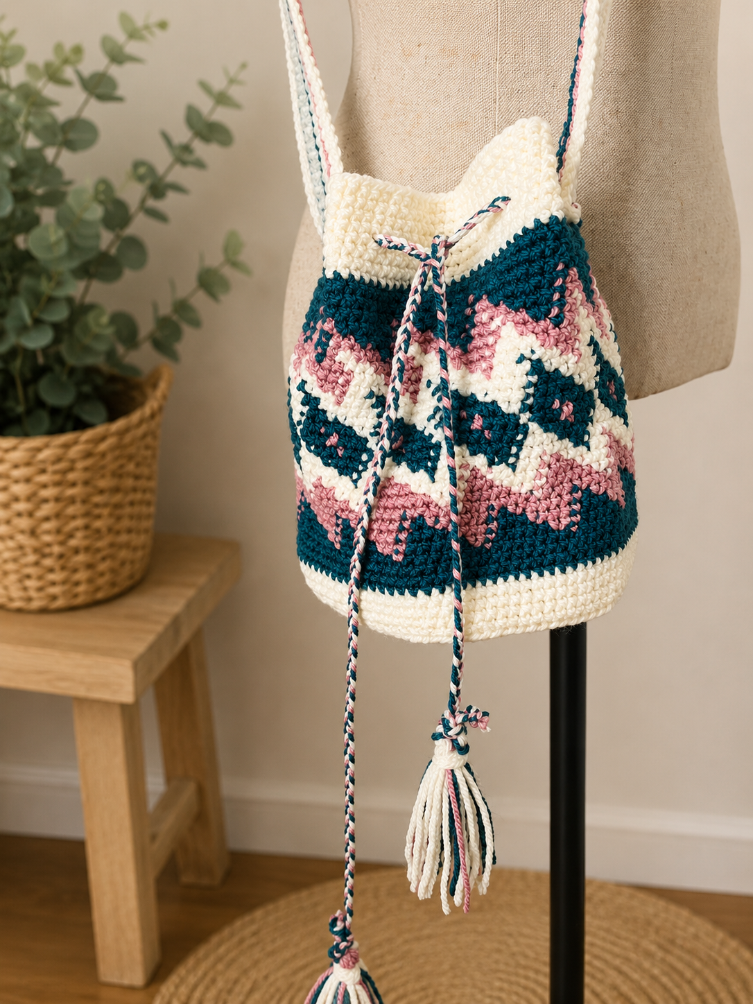 Crochet Mochila Bag Pattern PDF | Boho Crossbody Bag Crochet Pattern | Drawstring Bucket Bag Tutorial | Beginner Friendly Crochet Pattern
