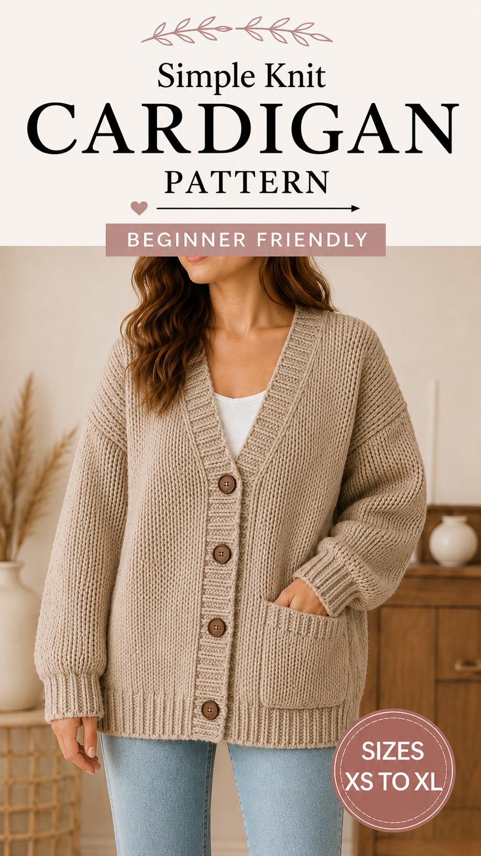 Intermediate Knit Cardigan Pattern, Shaped Fit Sweater, Knitting Pattern PDF, Classic Button Cardigan, Knit Sweater XS–XL