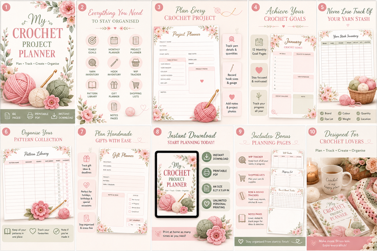 Ultimate Crochet Project Planner | Crochet Journal | Yarn Inventory | Pattern Tracker | Crochet Organizer | Printable PDF | Digital Download