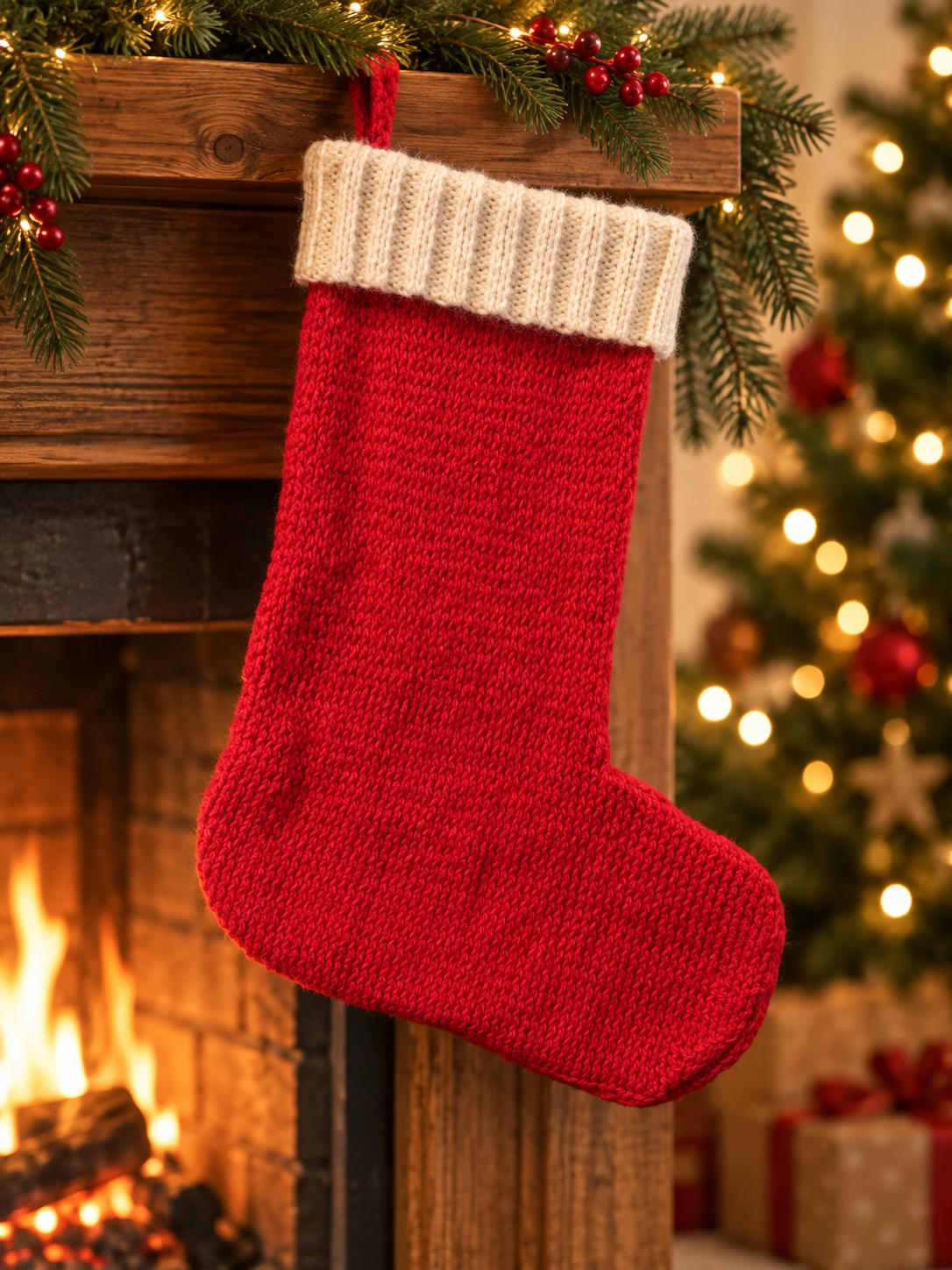 Easy Knit Flat Christmas Stocking Pattern – Beginner DK Knitting Pattern on Straight Needles – Festive Stocking PDF