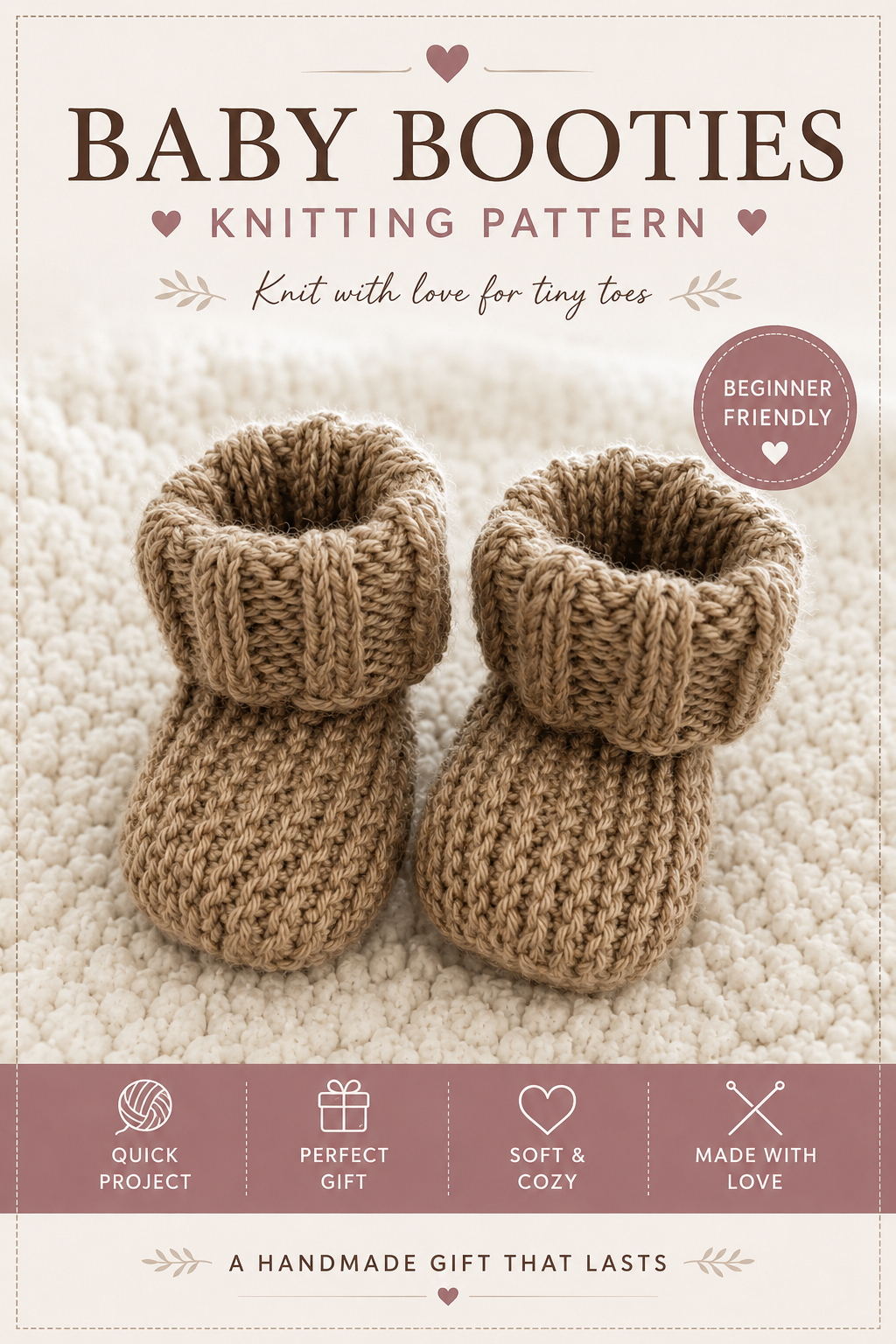 Easy Baby Booties Knitting Pattern, Beginner Knit Booties, Newborn Shoes Pattern, Knit Flat Booties PDF, DIY Baby Gift, Step by Step Photos