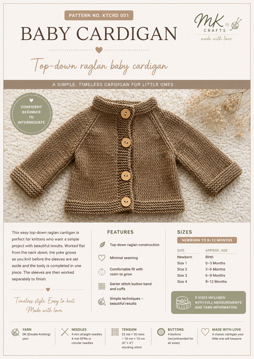 Easy Baby Cardigan Knitting Pattern PDF Sweater Top Down Raglan