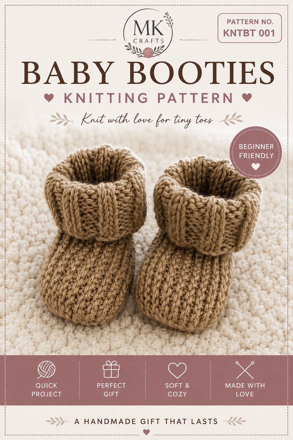 Easy Baby Booties Knitting Pattern, Beginner Knit Booties, Newborn Shoes Pattern, Knit Flat Booties PDF, DIY Baby Gift,