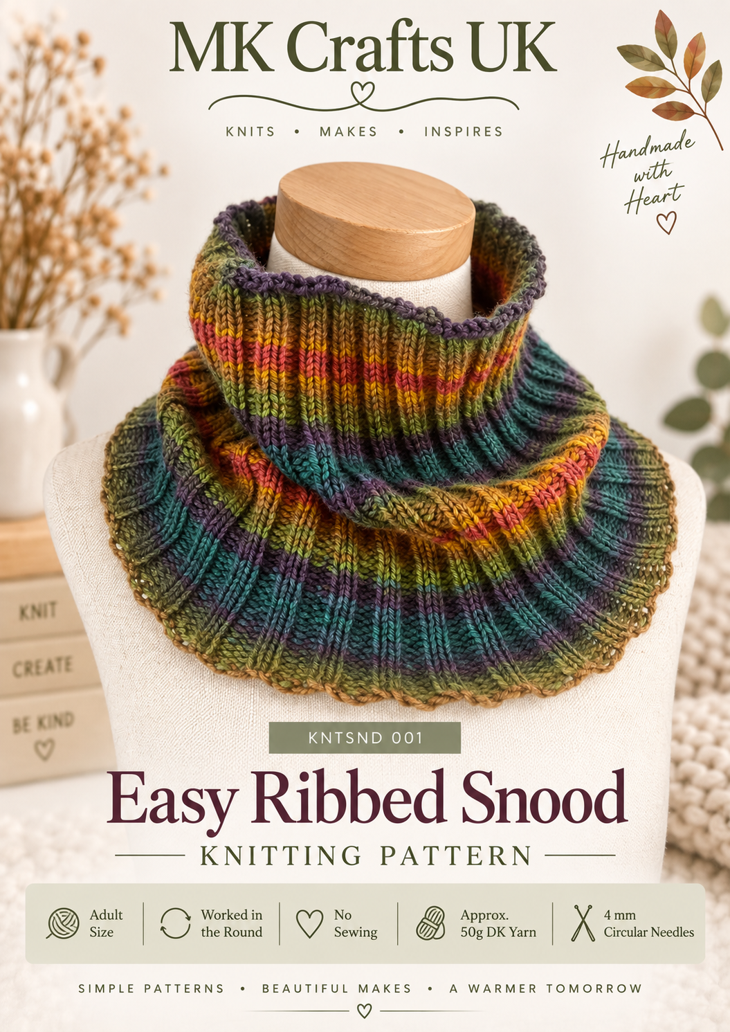Easy Ribbed Snood Knitting Pattern – Adult DK Circular Knit