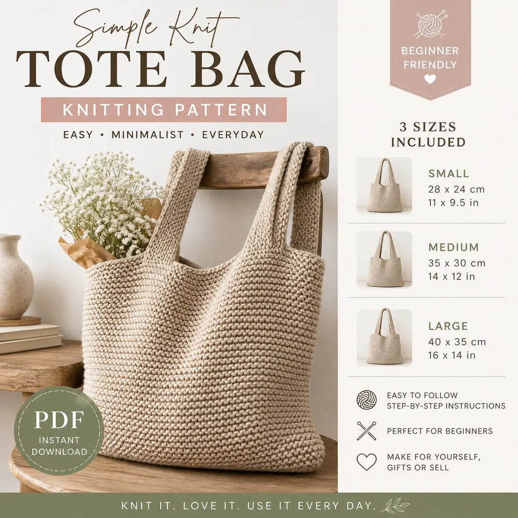 Knitting Pattern Tote Bag, Beginner Knit Bag Pattern, Easy Market Bag Pattern, DIY Knit Tote, Simple Knitting PDF Pattern
