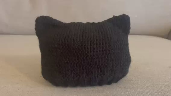 Baby Cat Ear Hat Knitting Pattern | Black Cat Halloween Baby Hat | Knit Flat DK Pattern | 0–12 Months Beginner friendly