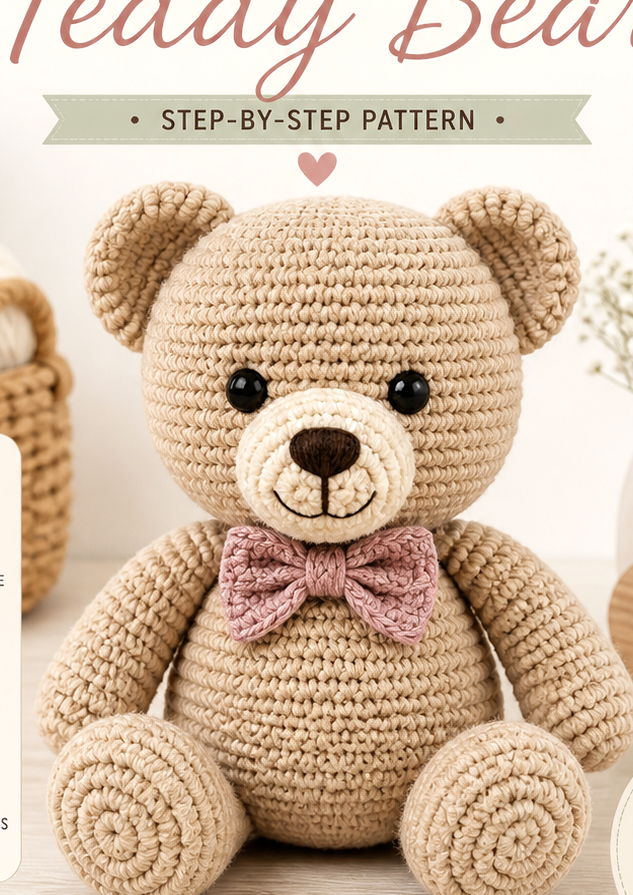 Crochet Teddy Bear Pattern PDF | Amigurumi Bear Tutorial | Beginner Friendly | DIY Plush Toy Gift